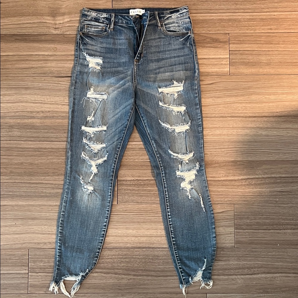 Cello High Waist Distressed Blue Denim Skinny Jeans | Size 9